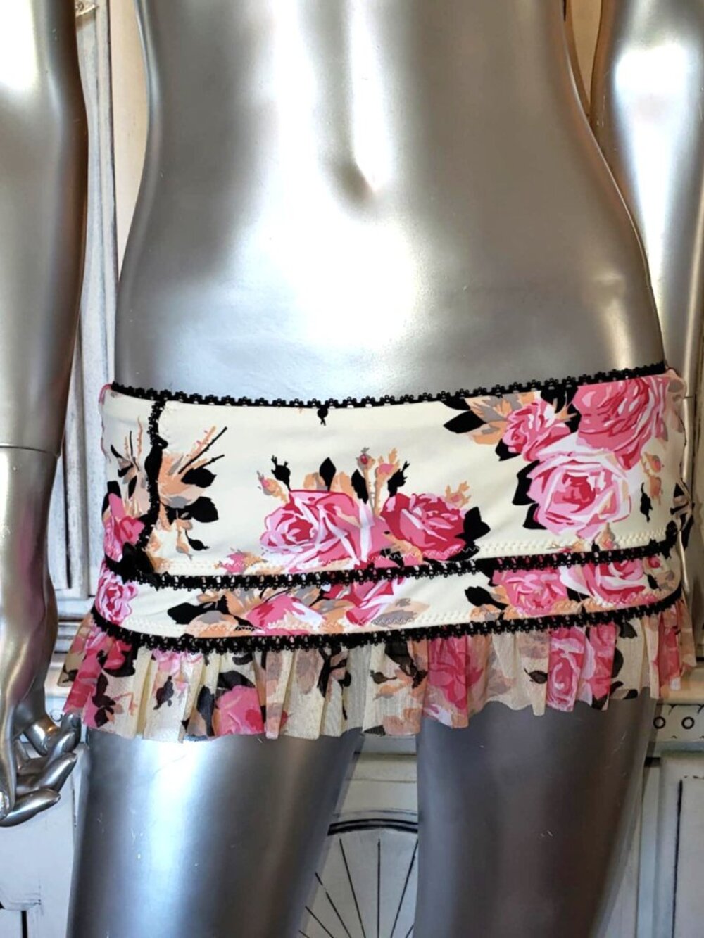 $SOLD$ Vintage Betsey Johnson Gypsy Rose Bikini Skirt Pink Floral Lace Swimsuit - Picture 13 of 15